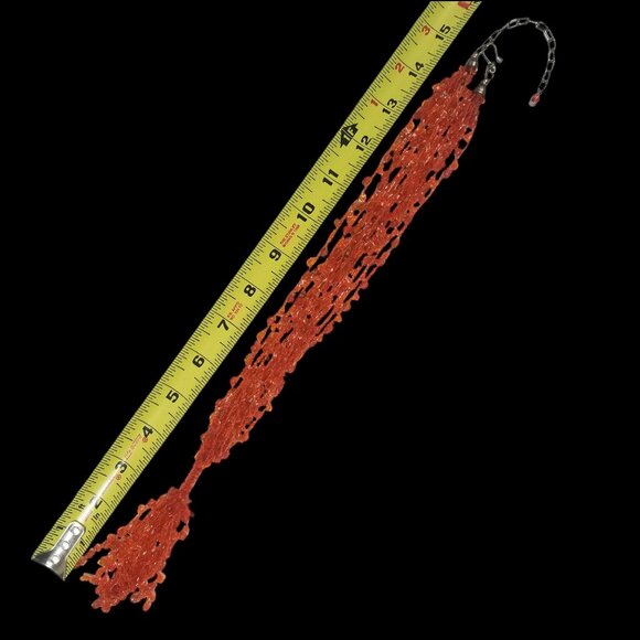 Vintage Orange Bead Necklace with a Tassel  Acrylic Bicone and Bugle Beads - Picture 5 of 13